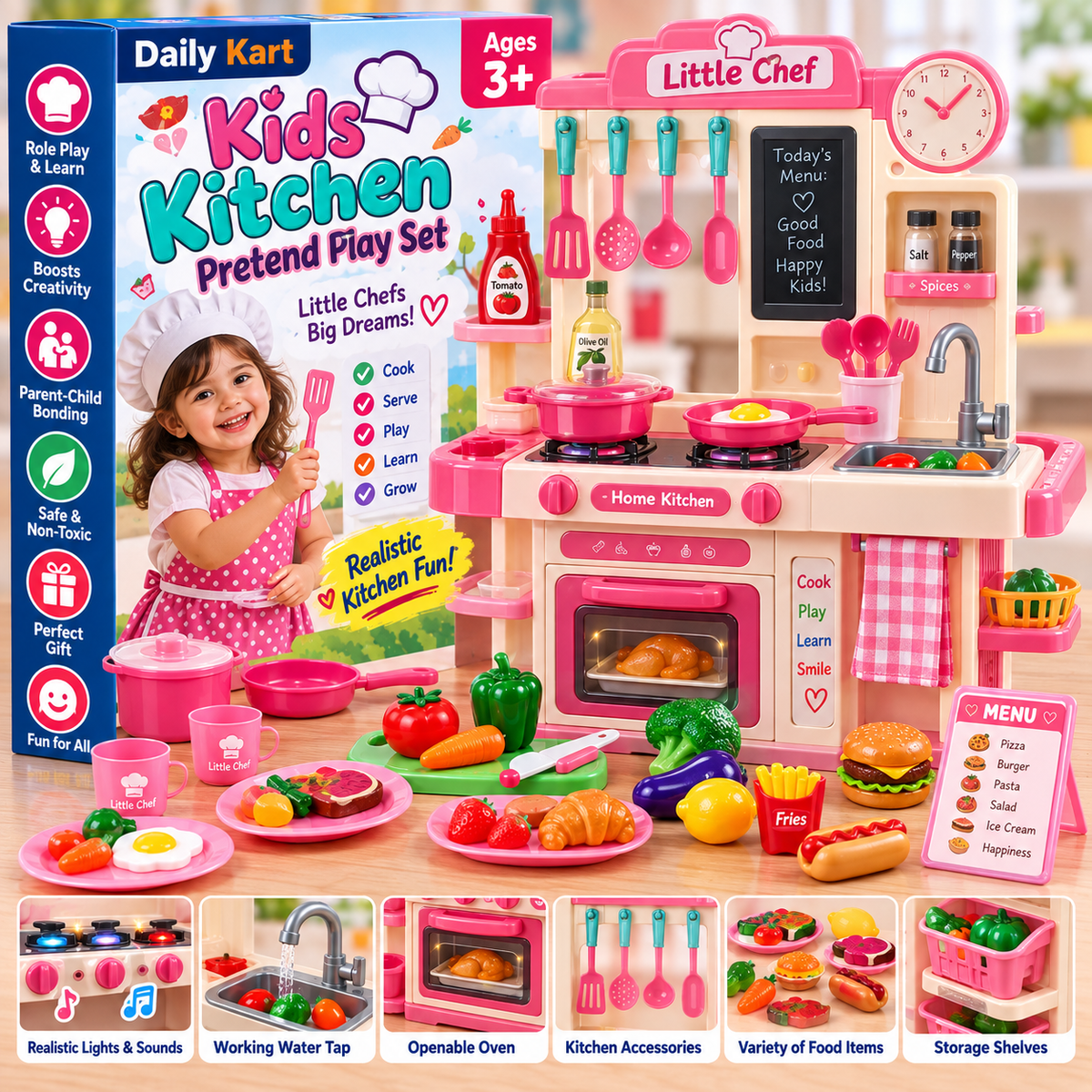 Kids Kitchen Pretend Play Set